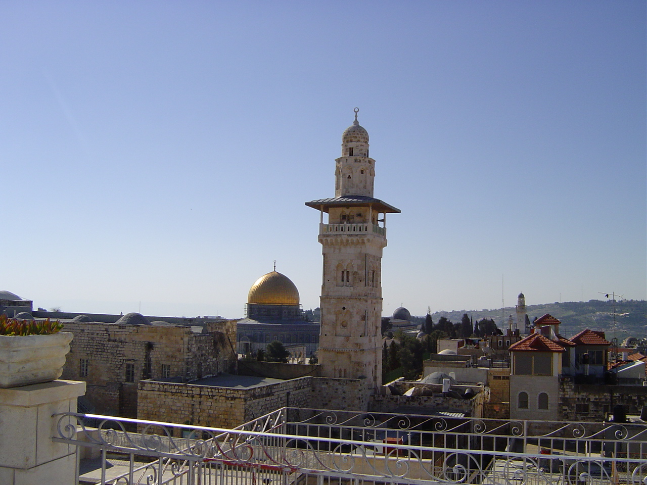 vue sur le Dme du Rocher, l'Esplanade des Mosques et le minaret
